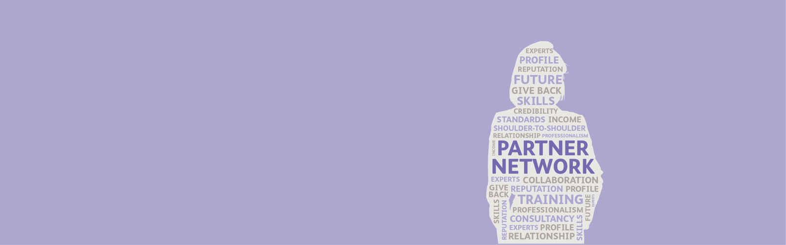 A silhouette of a person against a purple background. The silhouette contains a word cloud.