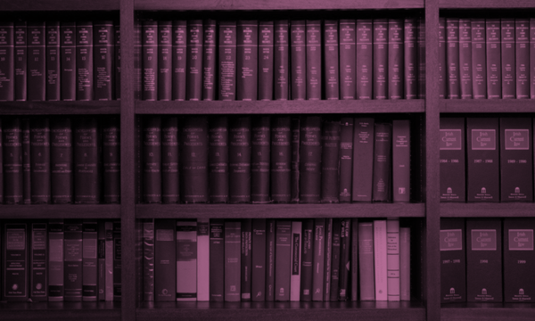 A library wall of law books