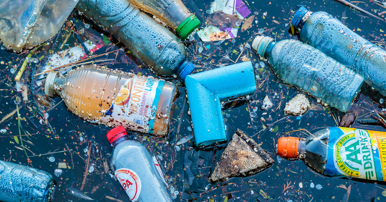 Plastic bottles in ocean