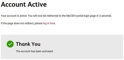 Portal registration account active screen