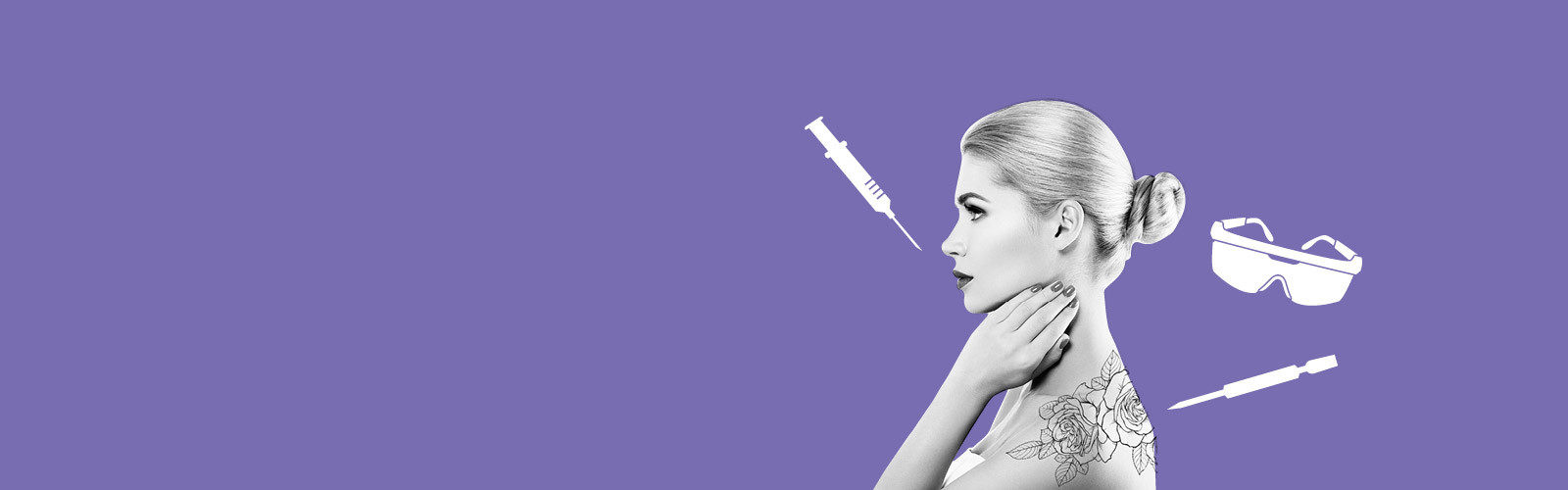 Tattooed woman with syringe and goggles