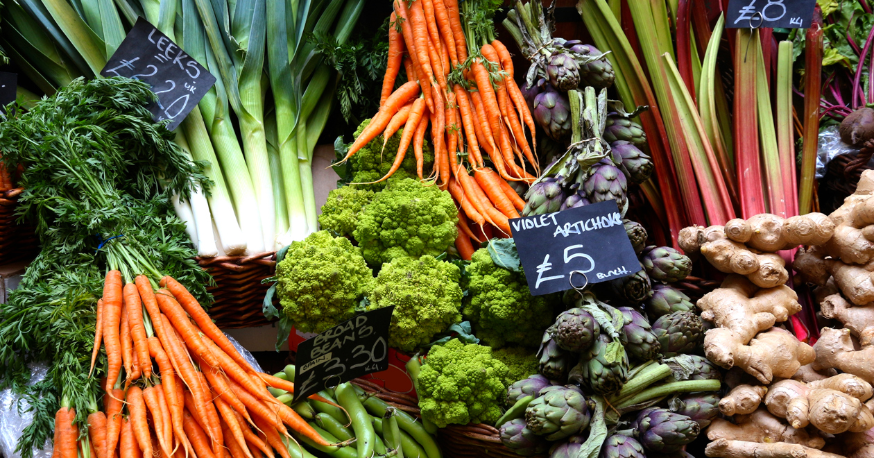 Table laden with vegetables
