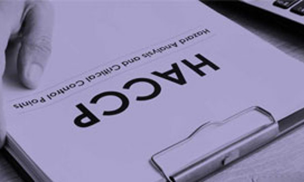 A document clipped to a clipboard. The document has the letters HACCP typed on it. 
