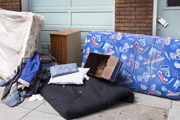 Mattress and bedding on the street