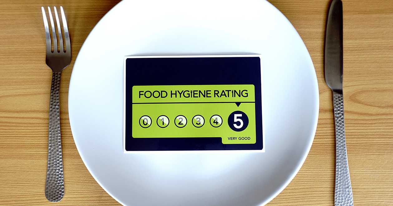 Food Hygiene Rating card on a plate