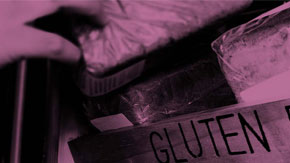Bread on a shelf with the words gluten free