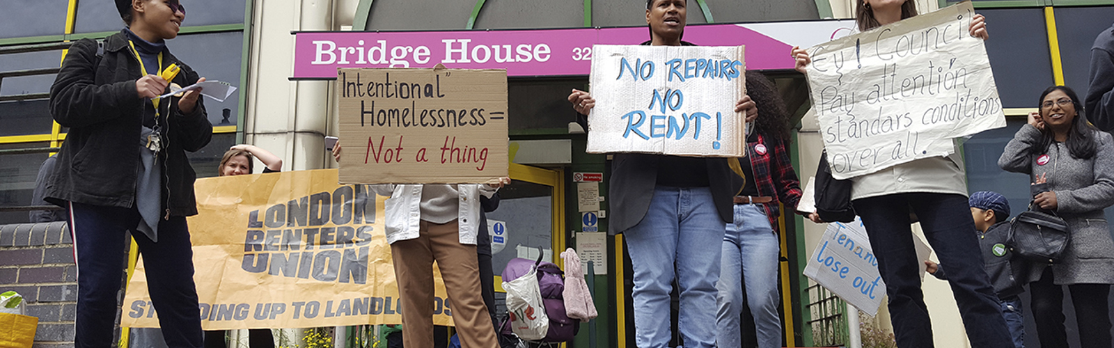 Protesters outside the offices of Newham Council in London