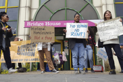 Protesters outside the offices of Newham Council in London