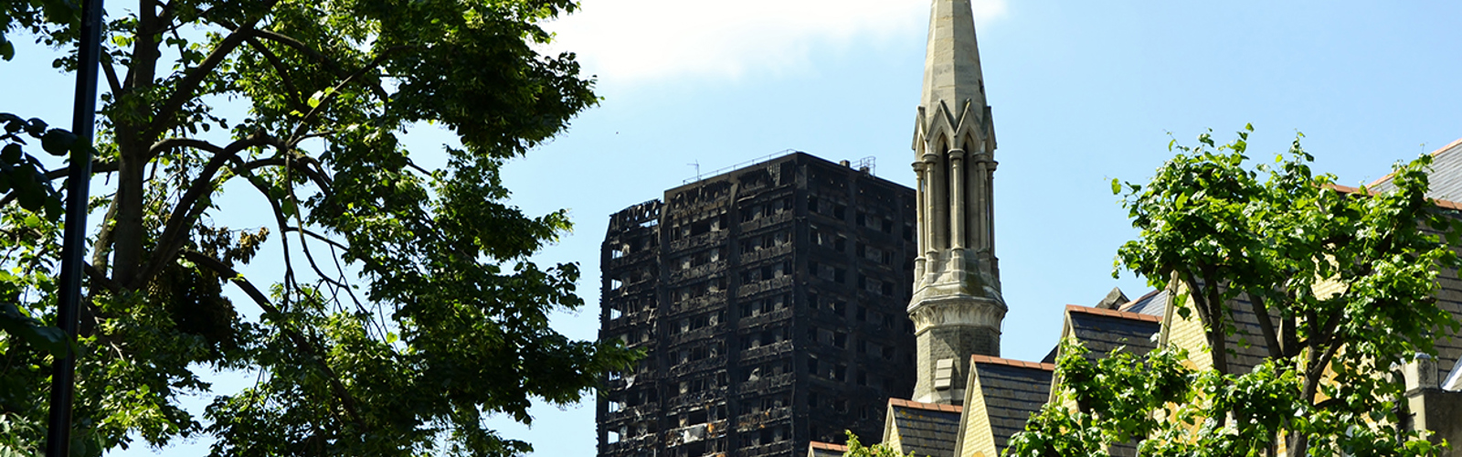 A blackened Grenfell Tower soon after the fire