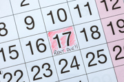 Calendar with 'rent due' on one of the dates