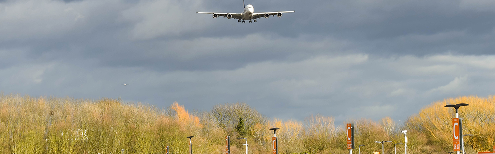An aeroplane coming in to land at Heathrow airport