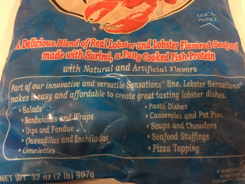 The packaging that alerted EHP Angela Phillips to the fact that the dish's 'lobster' label might not be entirely accurate