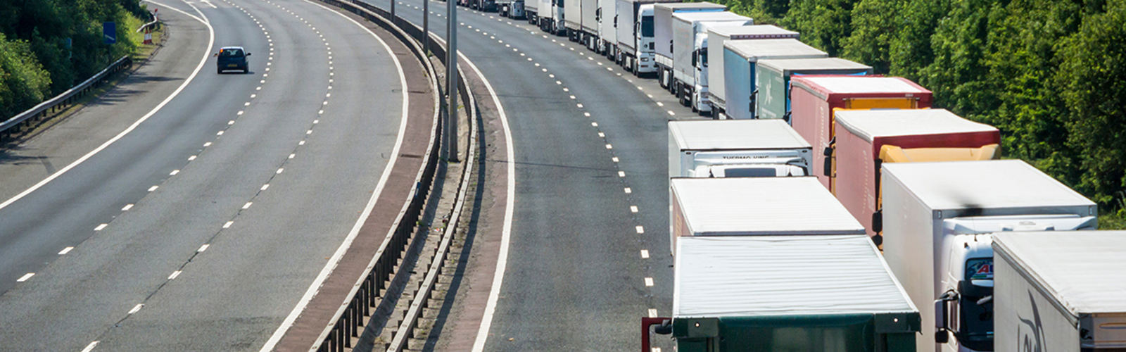 Lorries queue on the M20 during Operation Stack