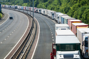Lorries queue on the M20 during Operation Stack