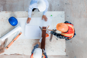 Construction workers from overhead