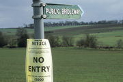 A 'no entry' sign in a field during the foot and mouth outbreak of 2001