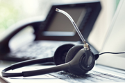 Phone headset on a keyboard