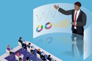 Graphical representation of a person doing an online presentation.