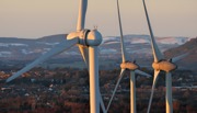 Wind turbines in Scotland during sunset