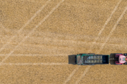 Overhead view of a tractor in a field.