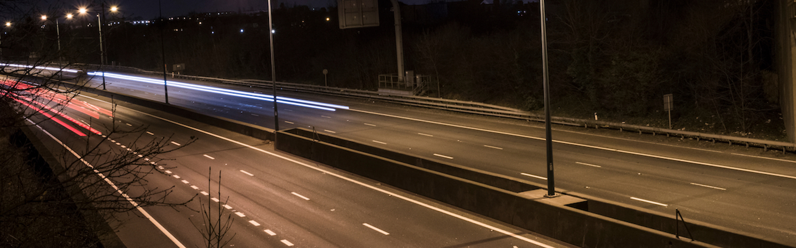 The A406 in London by night, with headlight streaks
