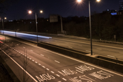 The A406 in London by night, with headlight streaks