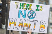 A sign held by a prostester that reads 'There is no panet B'