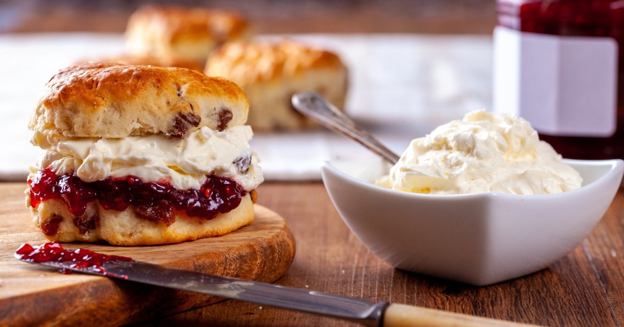 Scone with clotted cream and jam