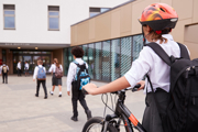 Children arriving at a secondary school