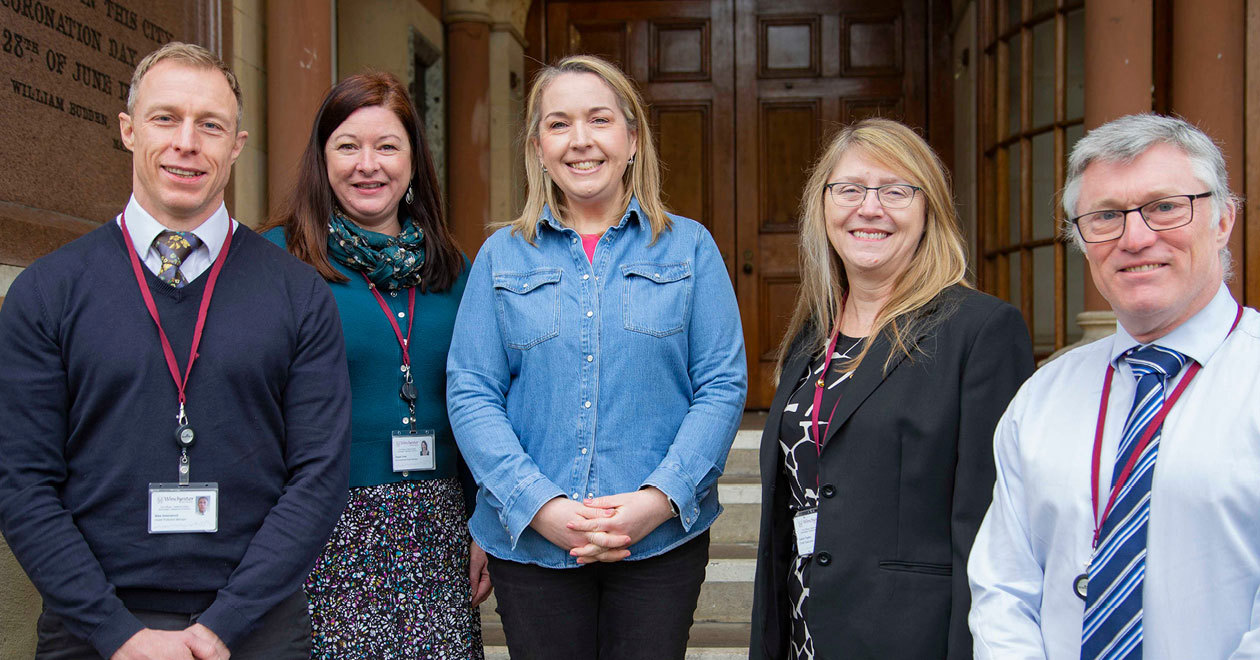 CIEH Head of Marketing and Communications, Leonora Clement with officers from Winchester City Council. L-R: Mike Greenwood, Abby Toms, Leonora Clement, Laura Taylor (WCC CEO), David Ingram