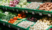 Vegetables displayed in a supermarket