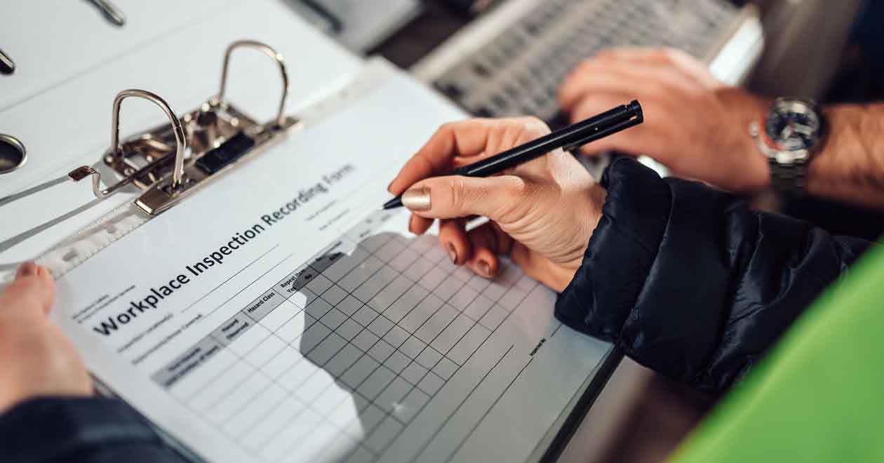 A person fills in a health and safety risk assessment form