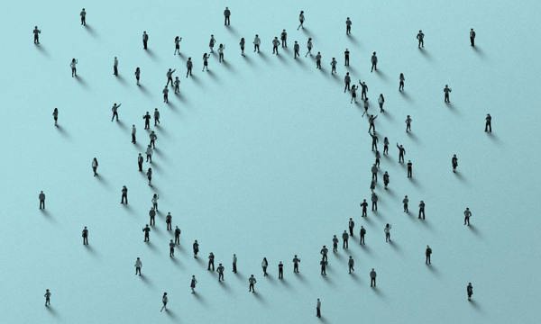 Large group of people in the shape of a circle