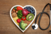 Healthy food and stethoscope