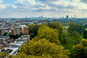 Urban city with park opposite