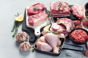 Array of raw meat laid out