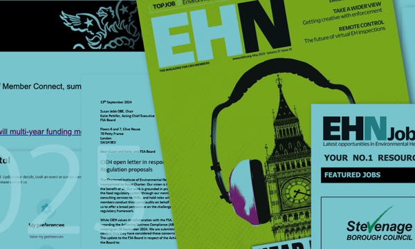Collage of images including EHN magazine and EHN jobs