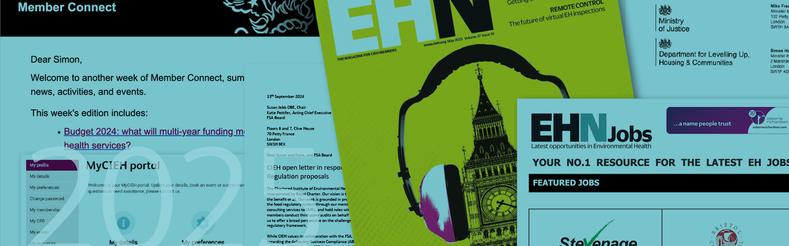 Collage of images including EHN magazine and EHN jobs
