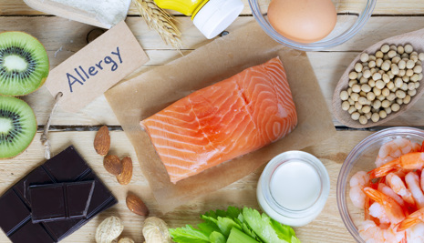 Composition with common food allergens including egg, milk, soya, nuts, fish, seafood, wheat flour, mustard, dried apricots and celery