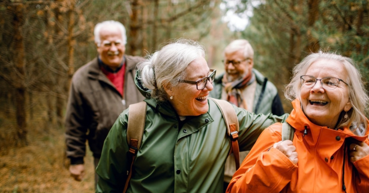 Group of people walking in nature