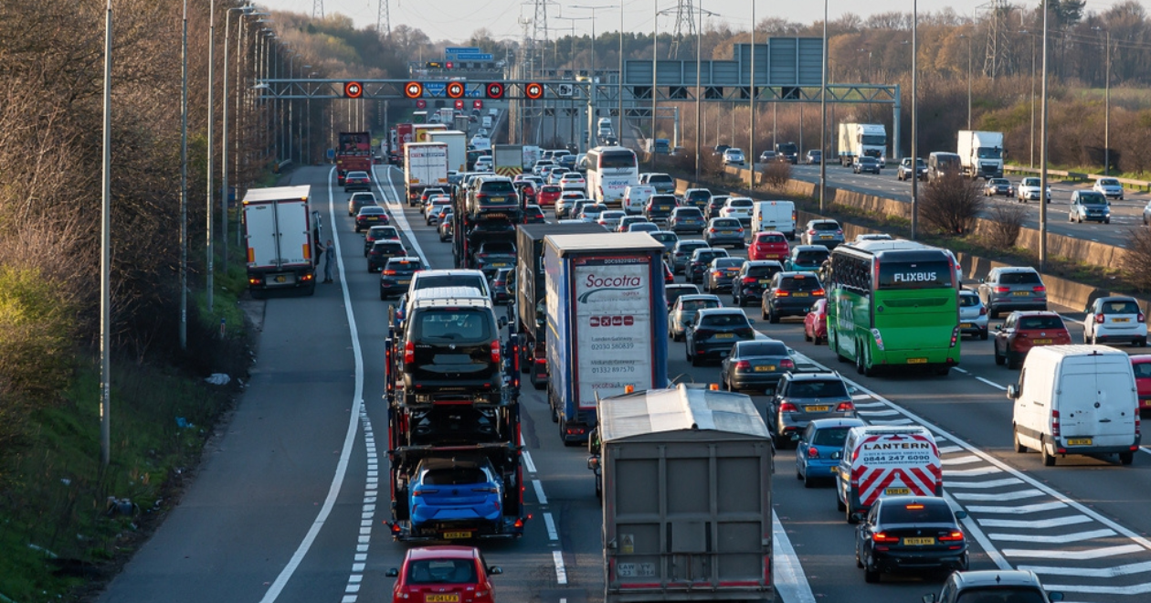 Evening traffic jam on British motorway M1
