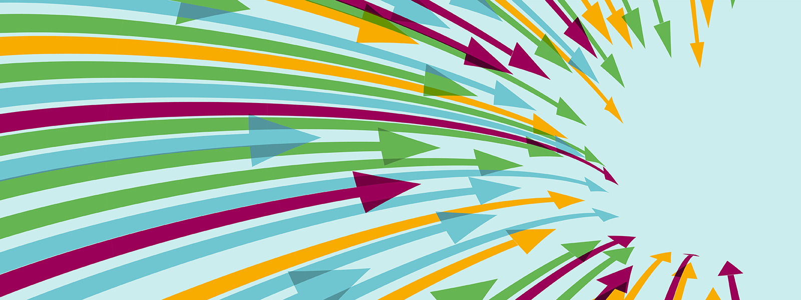 Colourful arrows point toward the right on a light blue background